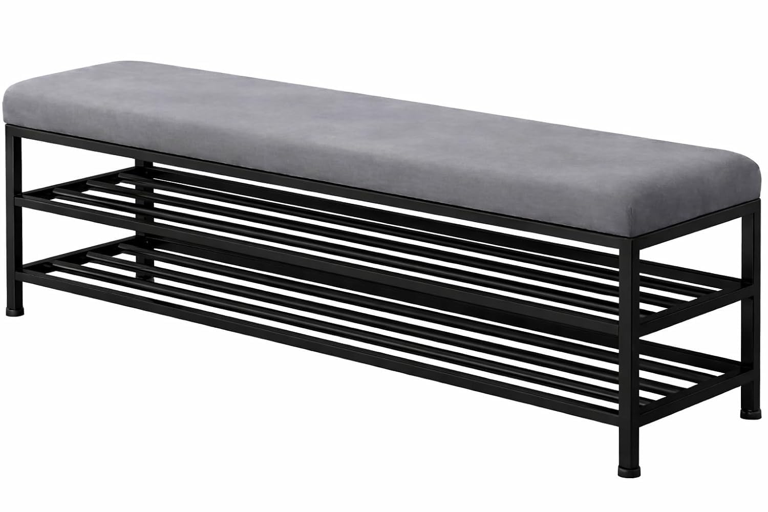 Raza Steel Modern Metal Shoe Rack Bench with Cushion Seat, 2-Tier Entryway Shoe Storage Organizer (76 x 36 x 45 cm) (Grey, Metallic Powder Coating) (Grey) 1