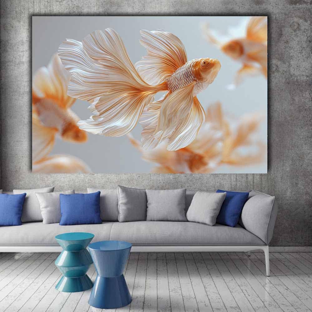 CUDAOO Deko Canvas Painting Abstrakt Kunst Leinwand ästhetisch dekoratives Gemälde Schwimmender Goldfisch Wohnzimmer Wohnung Deko Kunstdrucke(Weiß148)-60x80cm Gerahmt