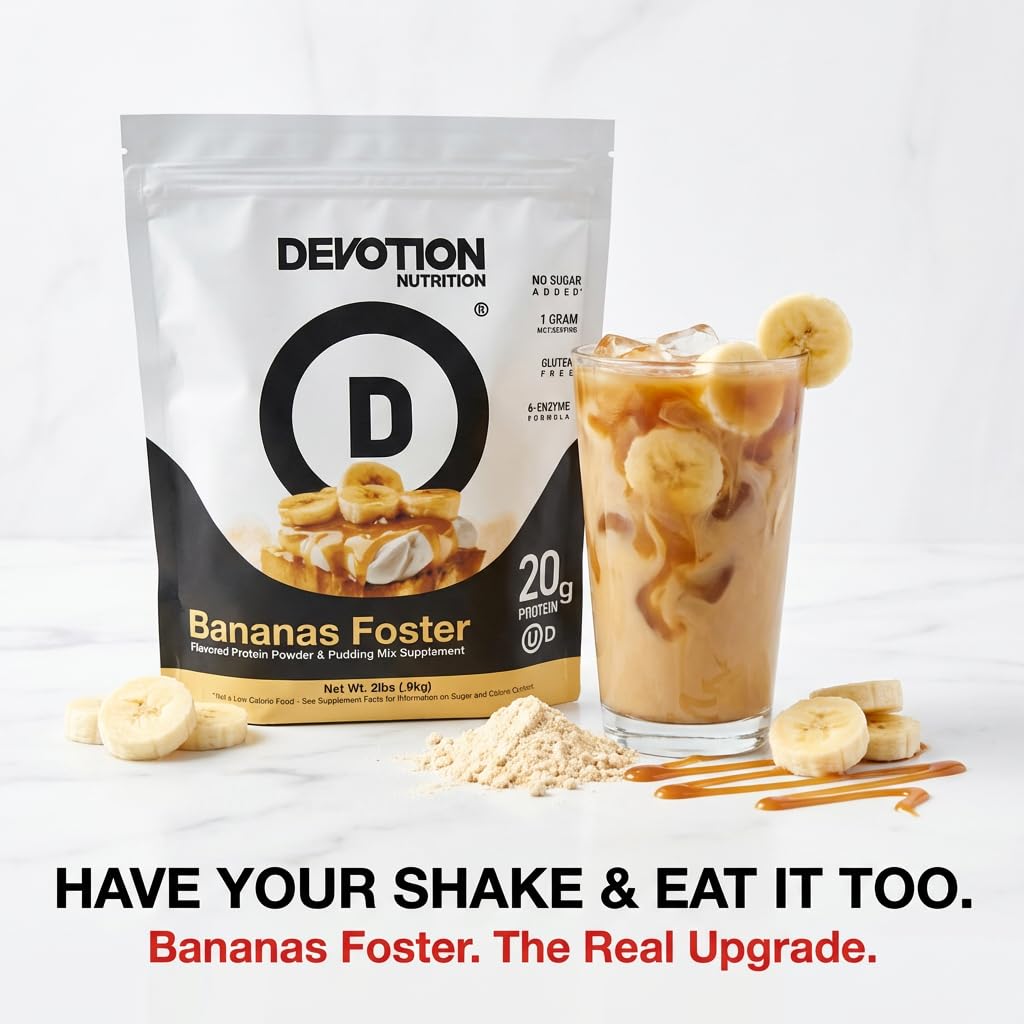 Devotion Nutrition Bananas Foster Protein Powder for Shakes, Baking, Pancakes, Desserts – 20g Whey Isolate & Casein Protein Blend – No Added Sugar, Low Carb, Gluten-Free, Keto-Friendly with MCT – 2lb — Amazon image 3