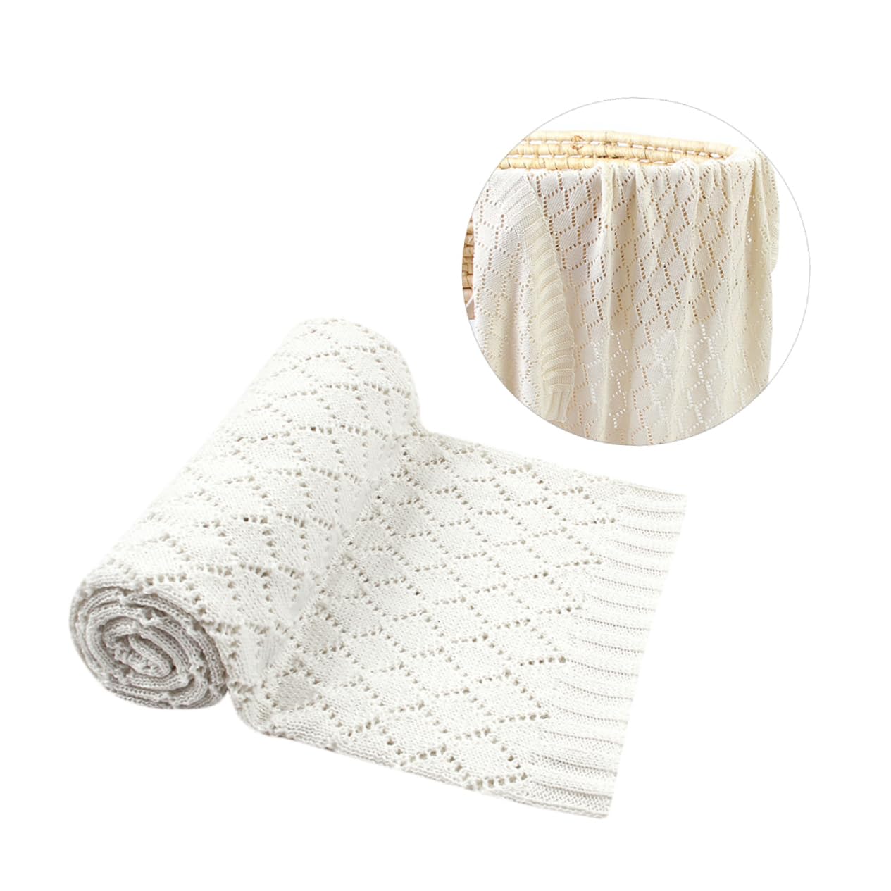 BESTonZON Coperta Neonata Invernale in Cotone Lavorato a Maglia Bianco | Sottile, Traforata, Uso Indoor per Inverno, Finitura Intrecciata Adatta al Bebè