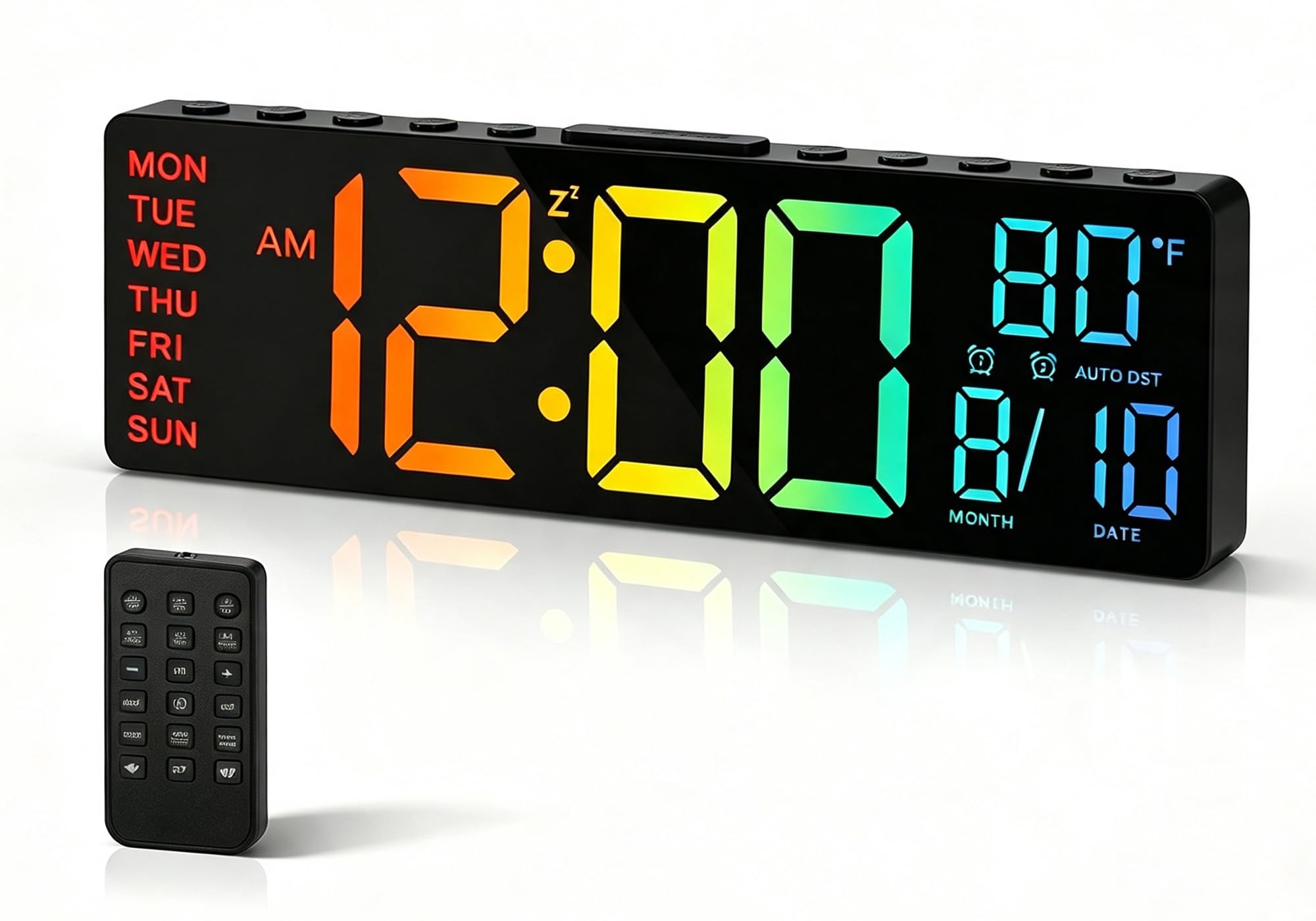 HAITANG Horloge Numérique - Horloge Calendrier Numérique Murale LED De 10,5" avec Affichage De La Température, Date Et Jour, Dimming Automatique De La Luminosité RGB, Veilleuses, pour Bureau, Chambre