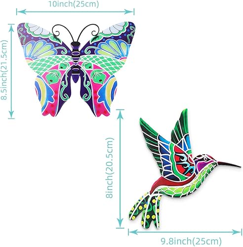 Miniatura 6 de dreamskip Paquete de 6 decoraciones de pared de colibrí y mariposa de metal, arte de pared de metal mexicano para exteriores, decoración de pared de