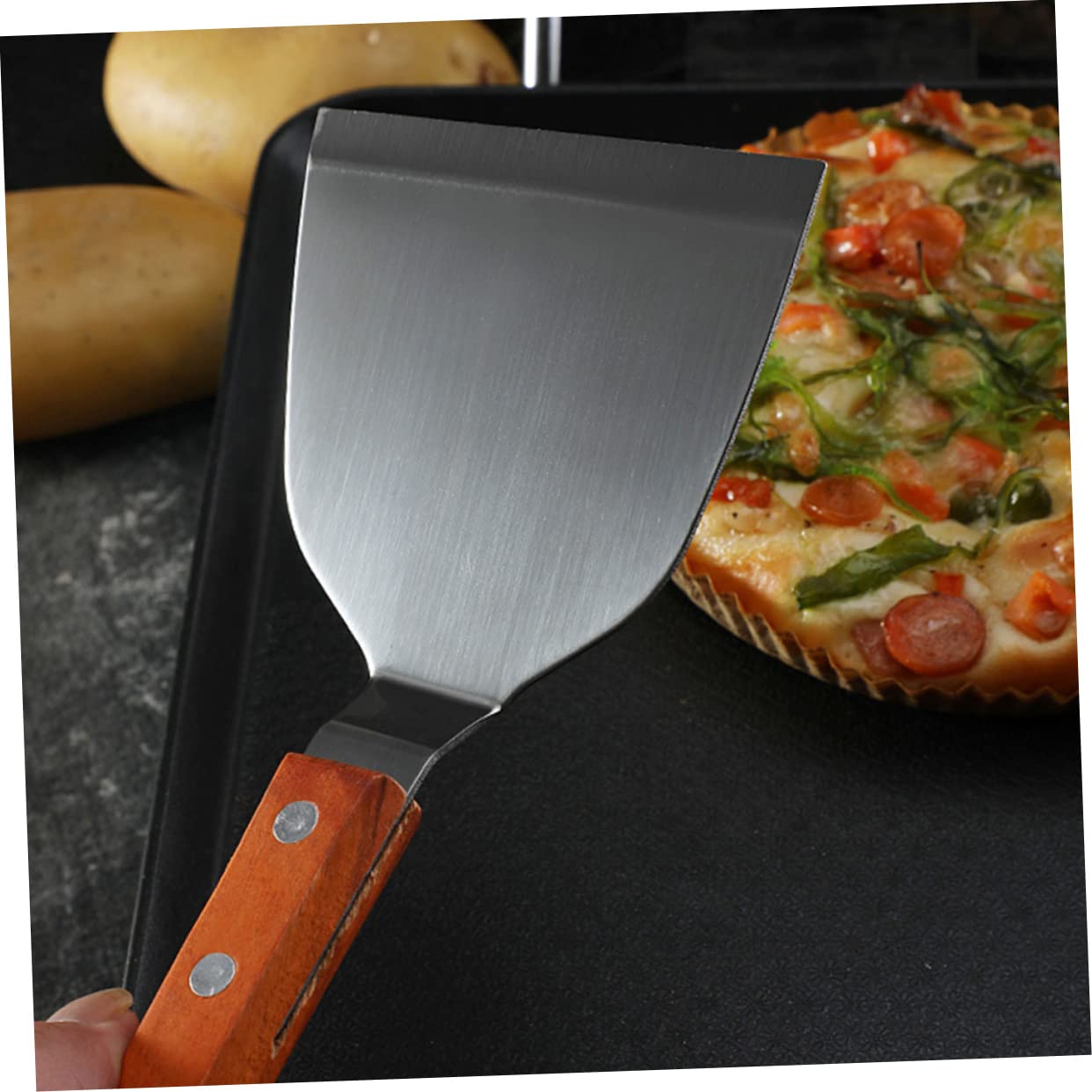 PRETYZOOM Grill Utensils Set Wooden Cooking Spatula Cooking Scraper Turner for Home