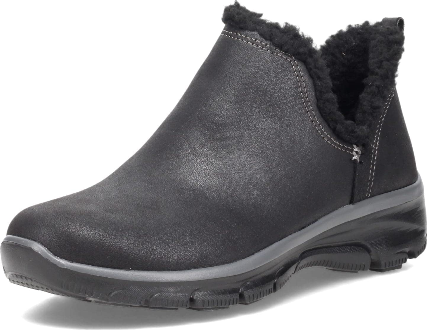 Skechers Women's Easy Going-Buried-Scooped Collar Bootie with Faux Fur Trim Ankle Boot