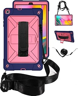 Jaorty Galaxy Tab A 10.1 2019 (T510 T515) Case,360 Rotable Handle Stand Kickstand Layer Shockproof with Strap Shoulder Anti-Fall Case for Samsung Galaxy Tab A 10.1 2019 (T510 T515),NavyBlue+Rosered
