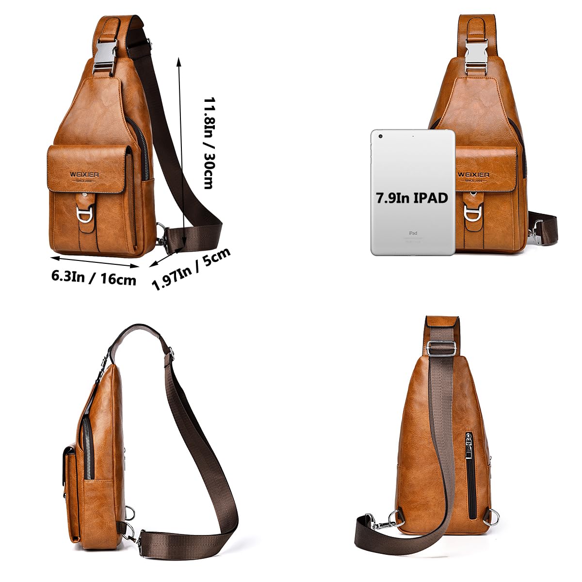 A-QMZL Borsello Uomo Tracolla Zaino Monospalla Uomo Pelle Borsa a Tracolla Uomo Piccolo Impermeabile Spalla Sling Bag Piccolo Crossbody Bag (Marrone chiaro2)