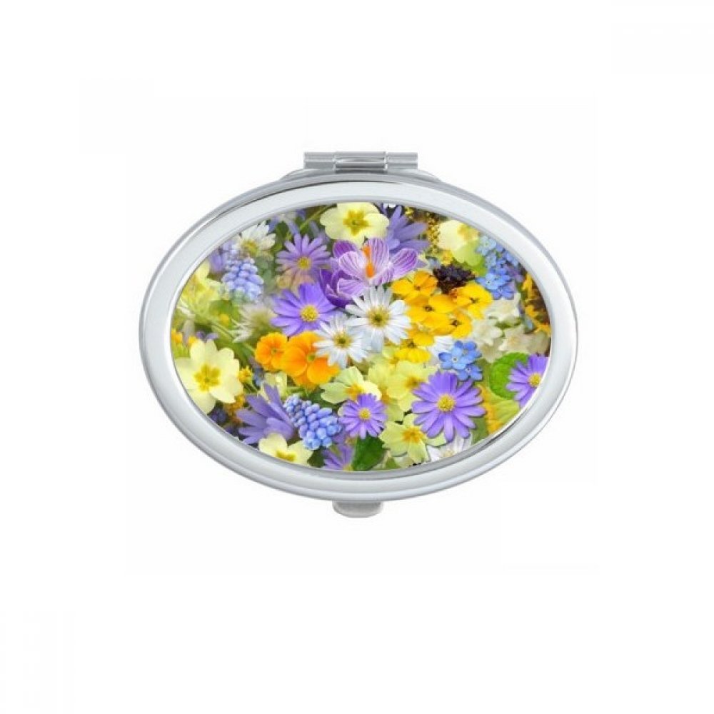 Miroir de poche mignon petit cadeau pour femme à motif roses multicolores ovales