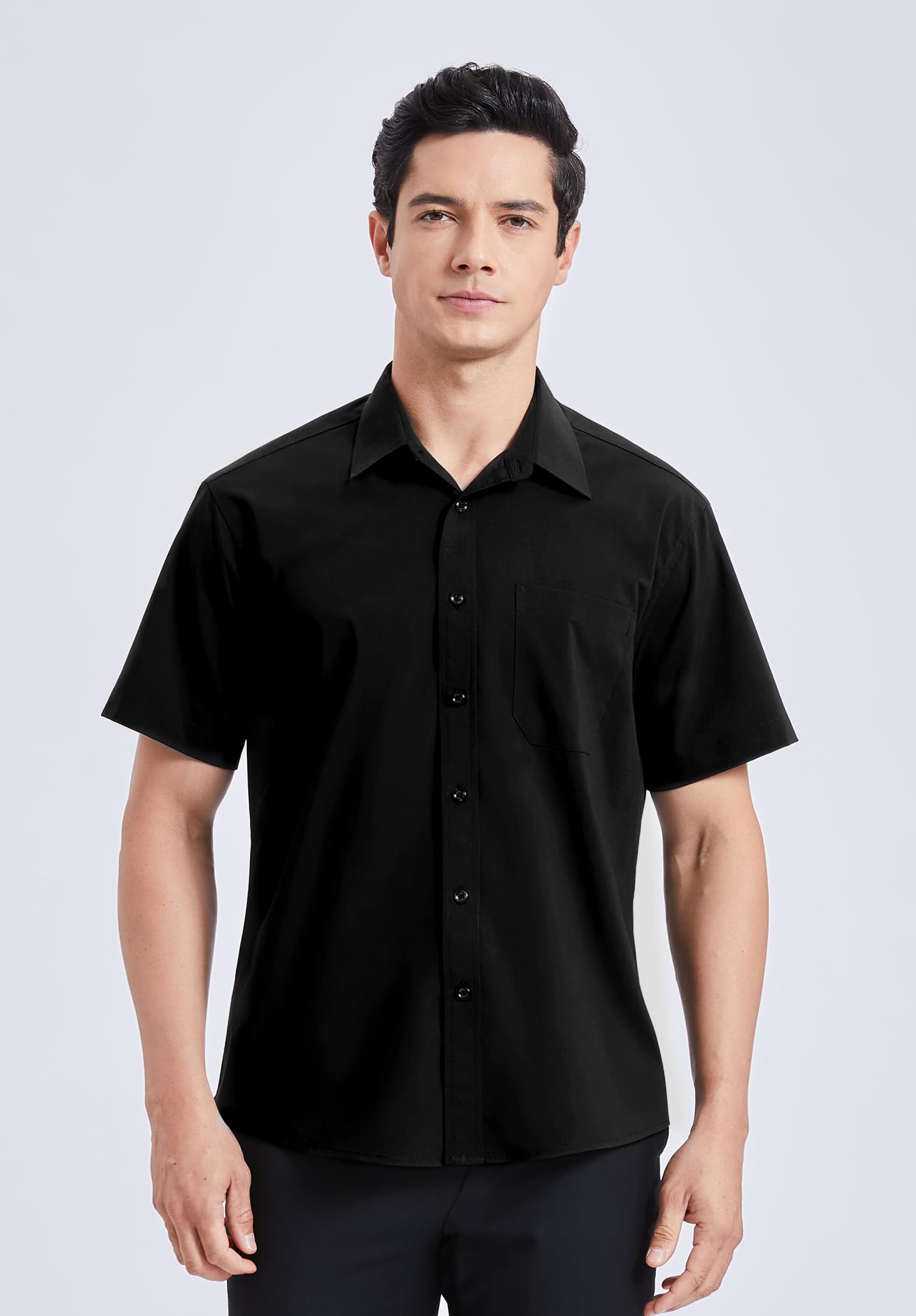 HISDERN Camisa de Vestir Manga Corta Hombre - Sólida con Bolsillo Pecho S-4XL