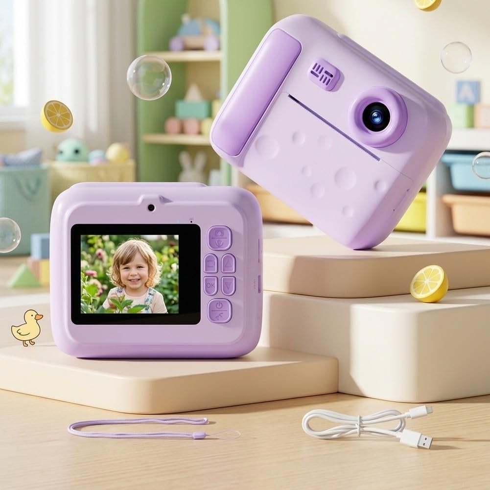 Sofortbildkamera für Kinder 48MP HD Foto Druck(Pink)
