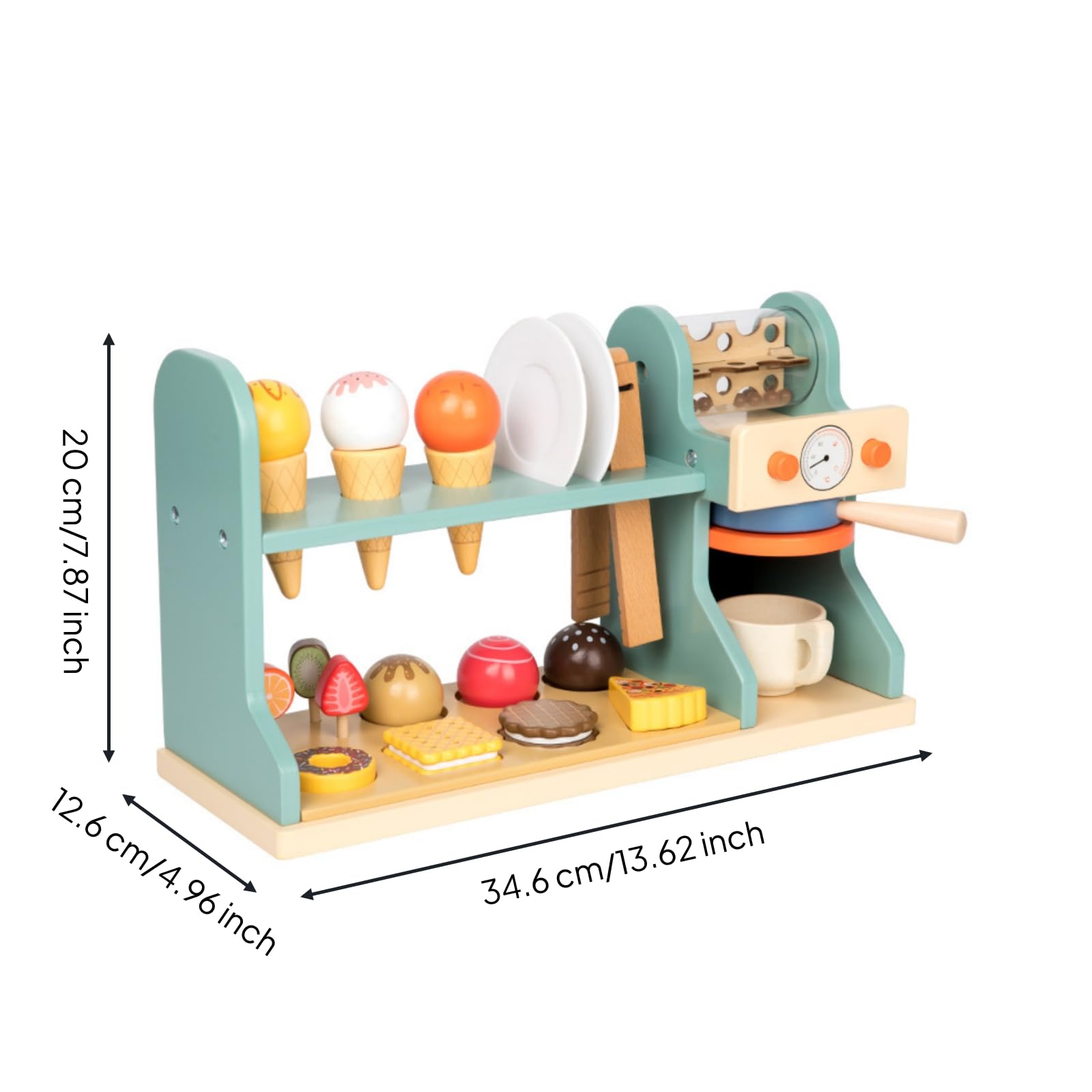 Negozio di Gelati e caffè Giocattolo in Legno Interattivo Caffetteria Giocattolo in Legno Non Tossico Set Gelateria con Accessori
