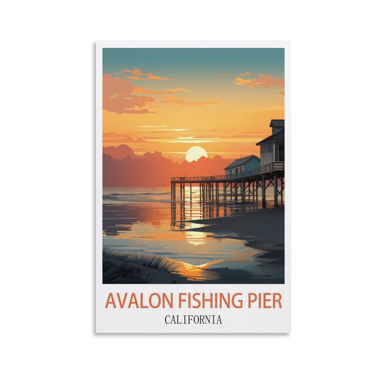 EZMLFA Diamond Painting Art Kits,Avalon Fishing Pier Californias,5D Diamond Painting Kit for Adults Beginners, DIY Full Round Drill Gem Art Kits for Home Decor 40x40cm