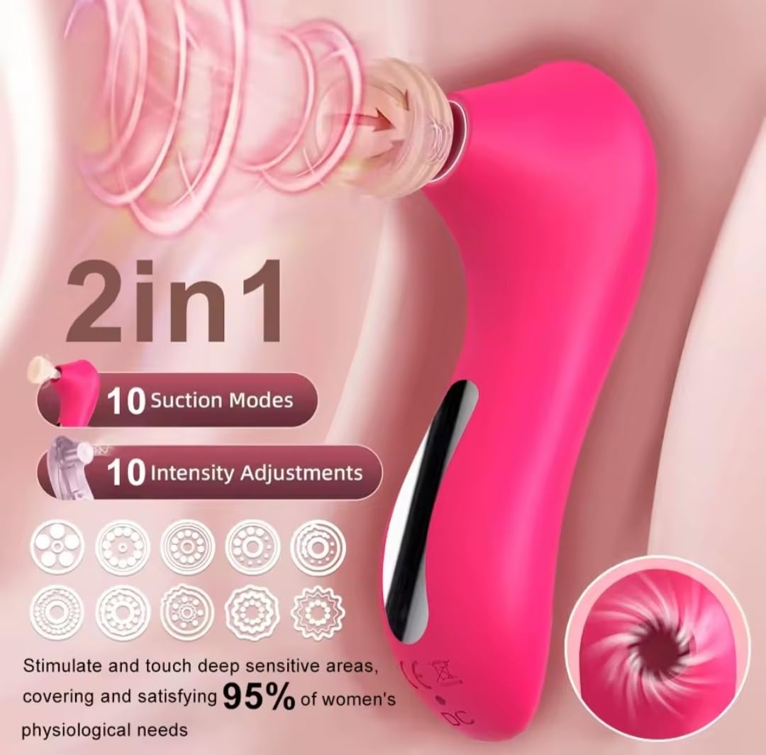 Succionador Clitorial 2 en 1, Rosa, 10 Modos de Succión y Vibración, USB Recargable, Compacto, 12.2 cm más vendido