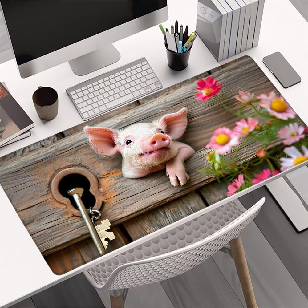 Alfombrilla Ratón, Alfombrilla Gaming Cerdo XXL 1200x600x3mm, Extendida Base de Antideslizante Caucho Mouse Pad Flor, Protector Escritorio con Bordes Cosidos, Mejora la precisión y la Velocidad C-2