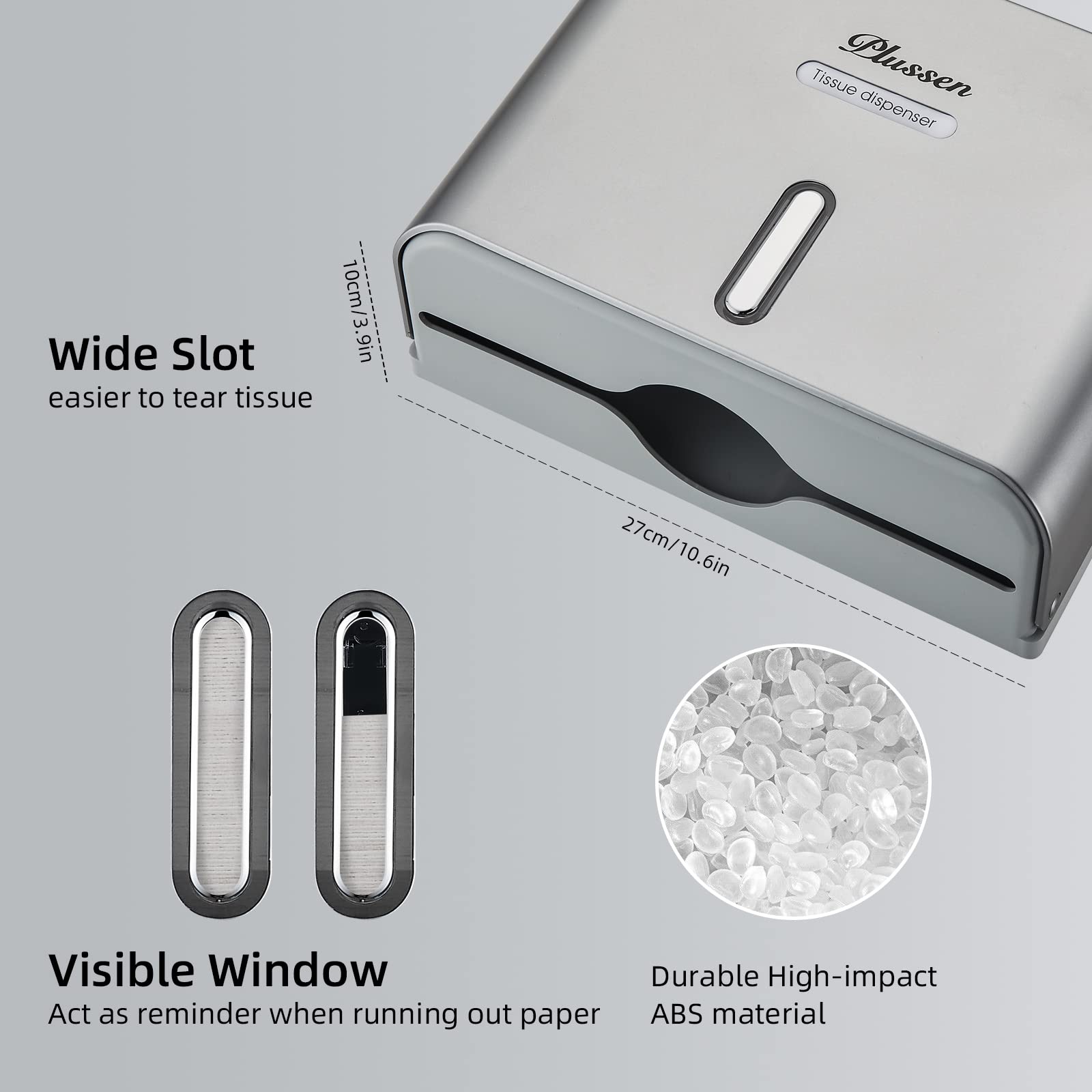 Dispenser di asciugamani di carta ABS igienico Commerciale per asciugamani pieghevoli Montato a parete (6007-grigio)