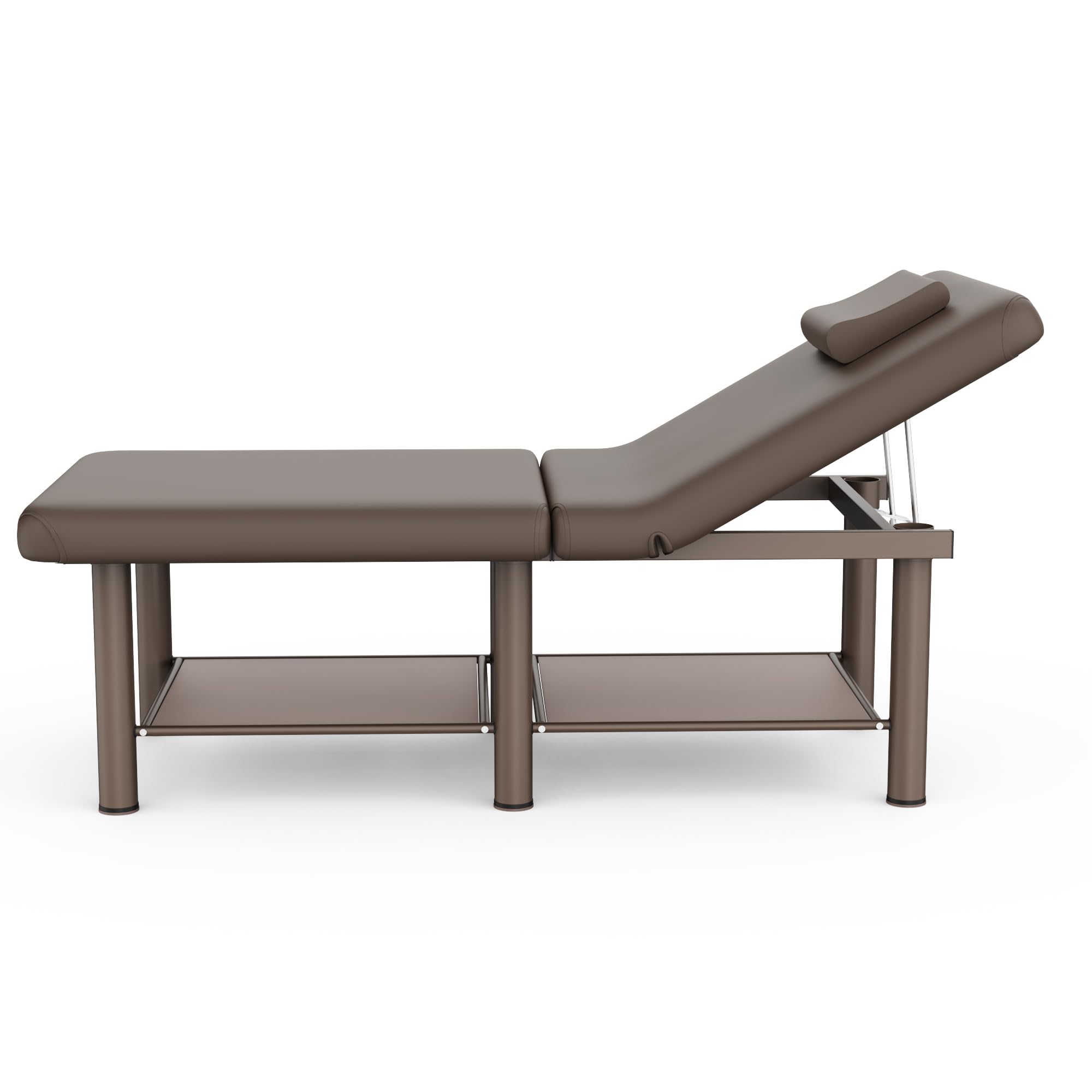 Dolonm 30.5in Wide × 75in Long Stationary Massage Table with Backrest and Storage Space, Metal Frame PU Leather for Treatment Table Physical Therapy Table Spa Facial Bed, Brown - 6 Round Legs