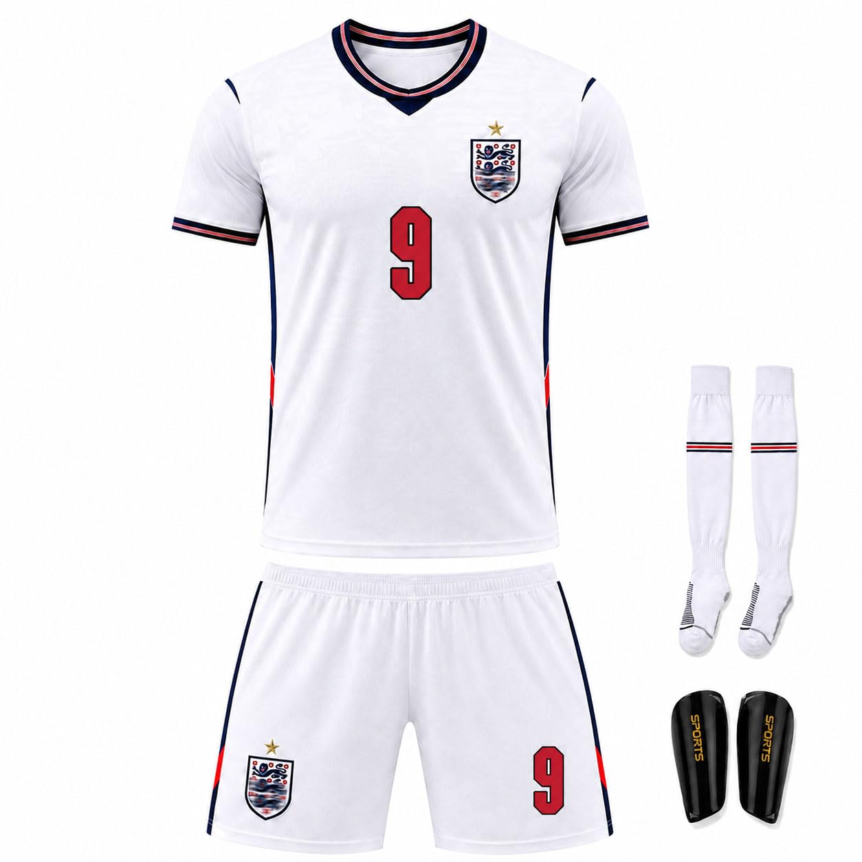 2026 England White Football Shirt T-Shirt Kit For Men,Football Top,No.9,3XL