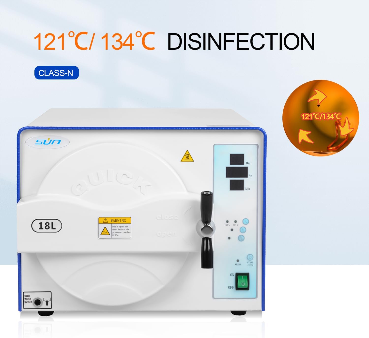 Blue Class N Oral Autoclave Disinfector Full-Automatic 18L/23L High Pressure High Pressure Temperature Steam Digital Display Vacuum Stainless Steel Liner (18L)