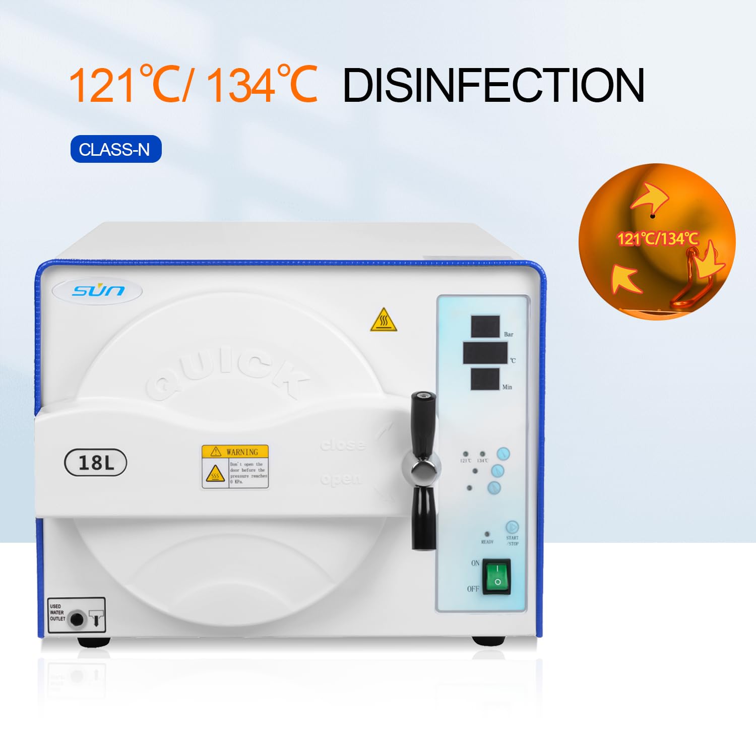 USA 18L/23L Class N Standard Portable Steam Sterilizer Autoclave Machine Pressure Steam Sterilization Equipment Digital Table Top (SUN18IEW)