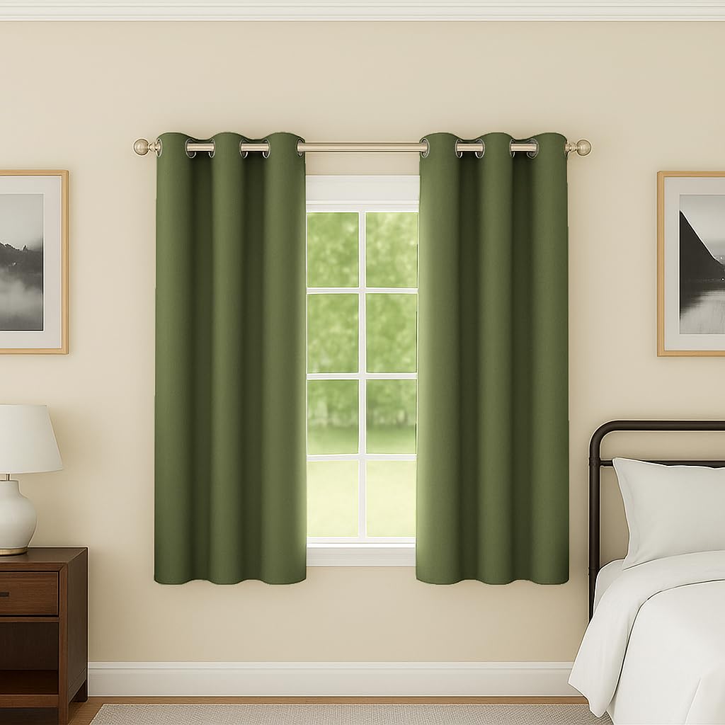 Enhanced Living Olive Green Nightfall Eyelet Blackout Curtains - Thermal Curtains For Bedroom - 46X54 Inch (117X137 Cm) - 230Gsm, Supersoft, Energy Saving & Noise Reducing - 2 X Curtain Panels