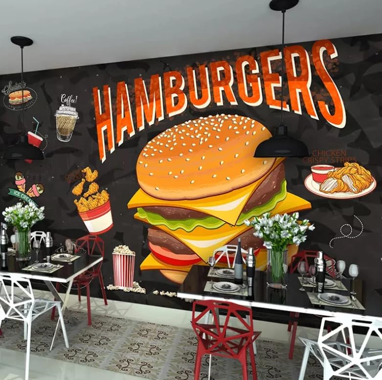Papier peint graffiti hamburger 3D fresque murale 250x175 cm pour restaurant et café