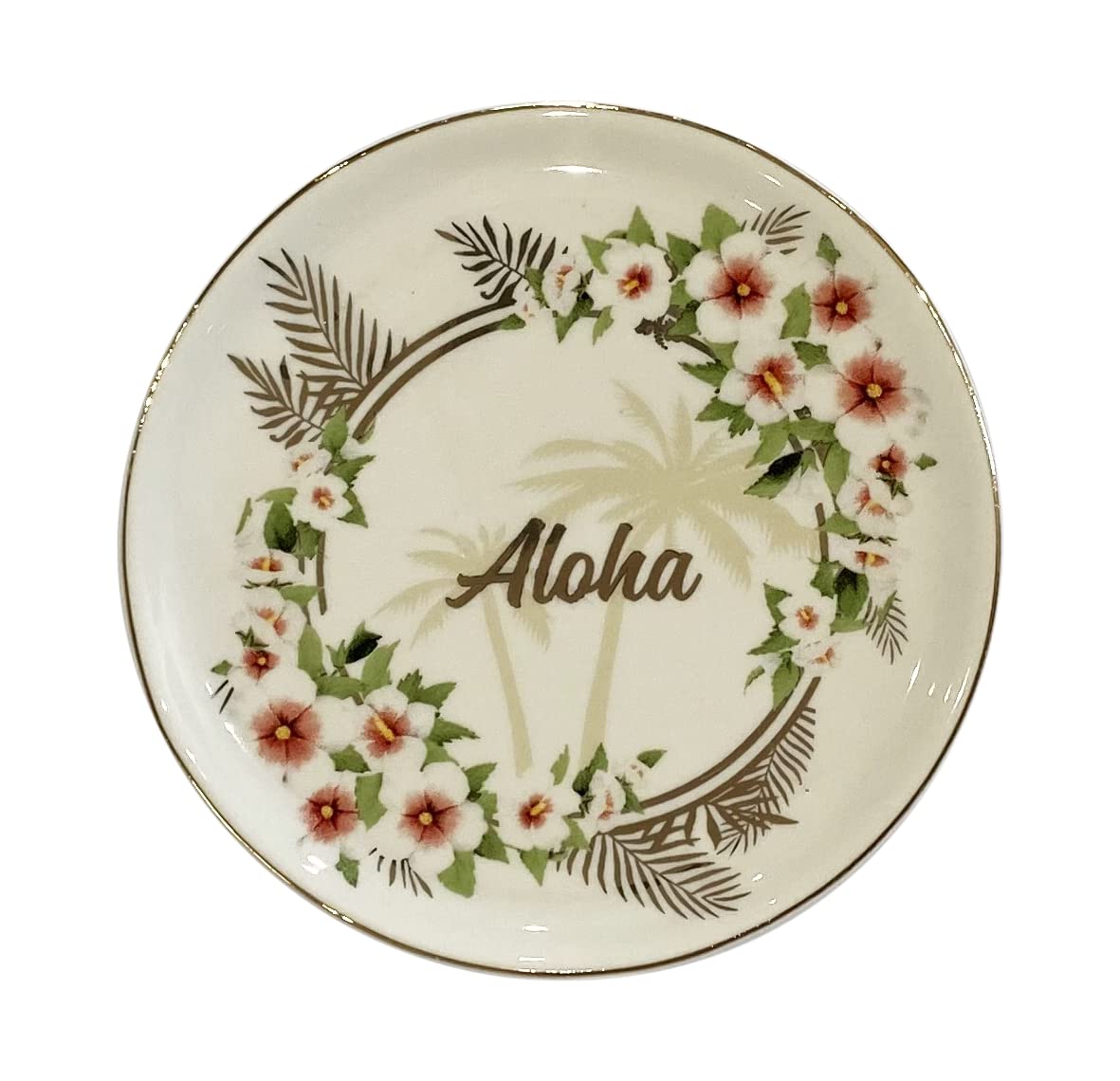 Aloha Designs - Aloha Hawaii Hibiscus Round Jewelry Dish Trinket Dish Ring Dish Ceramic Holder Key Trinket Plate Bowl Home Decorative Cute Decor
