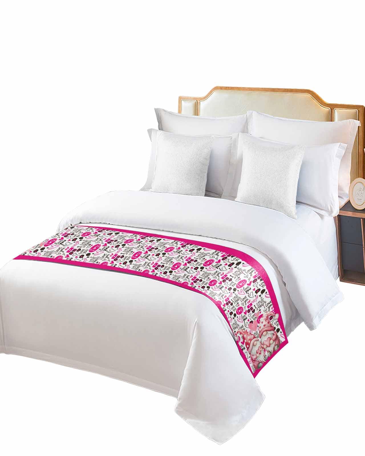 Smile Sunflower Bed Runner Scarf Valentines Day Hand Drawn Pink Gnome Bedding Scarf Decorative Bed Runners Cover for