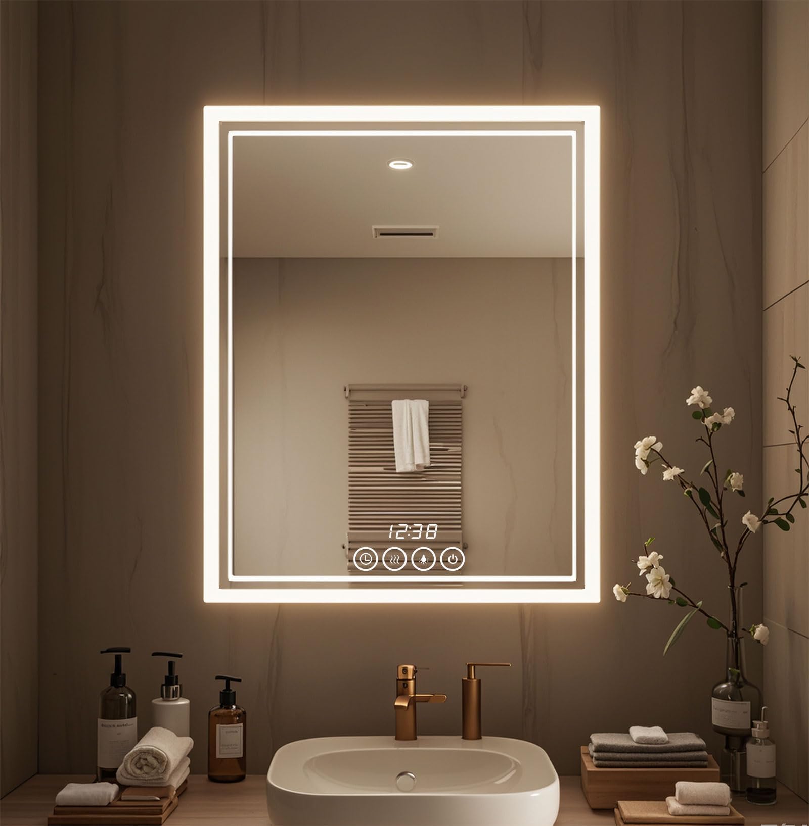 Amazon.com: Msrorriw Wall-Mounted Bathroom Mirror with LED-Lights - 19 ...