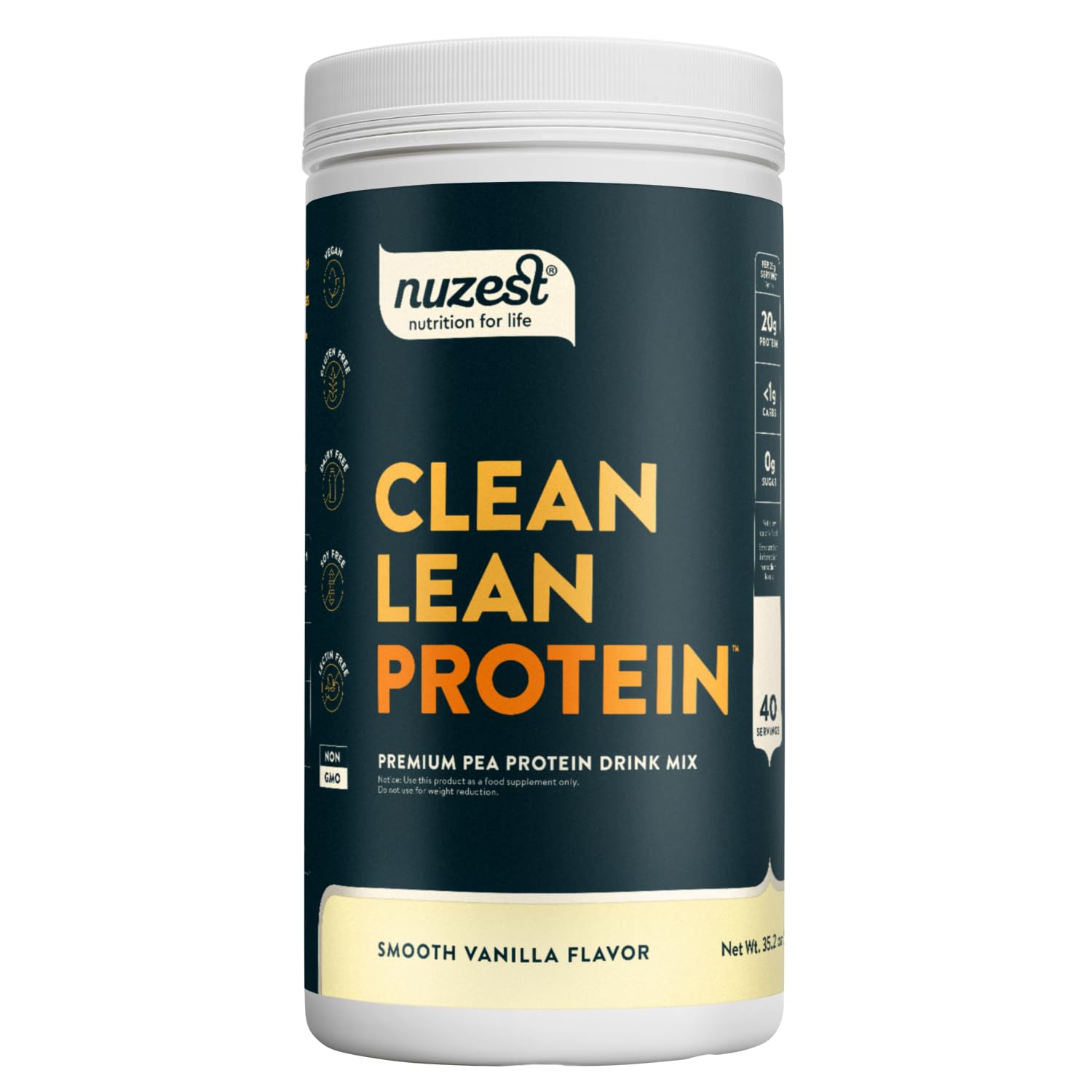 Nuzest - Pea Protein Powder - Clean Lean Protein, Premium Vegan Plant Based Protein Powder, Dairy Free, Gluten Free, GMO Free, Protein Shake, Smooth Vanilla, 40 Servings, 2.2 lb