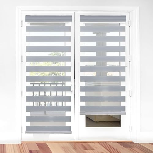 Sylshine Home Persianas de cebra para ventanas de 21 x 72 pulgadas, persianas enrollables transparentes de doble capa gris con control de luz, Sylshine Home Persianas de cebra para ventanas de 21 x 72 pulgadas, persianas enrollables transparentes de doble capa gris con control de luz,