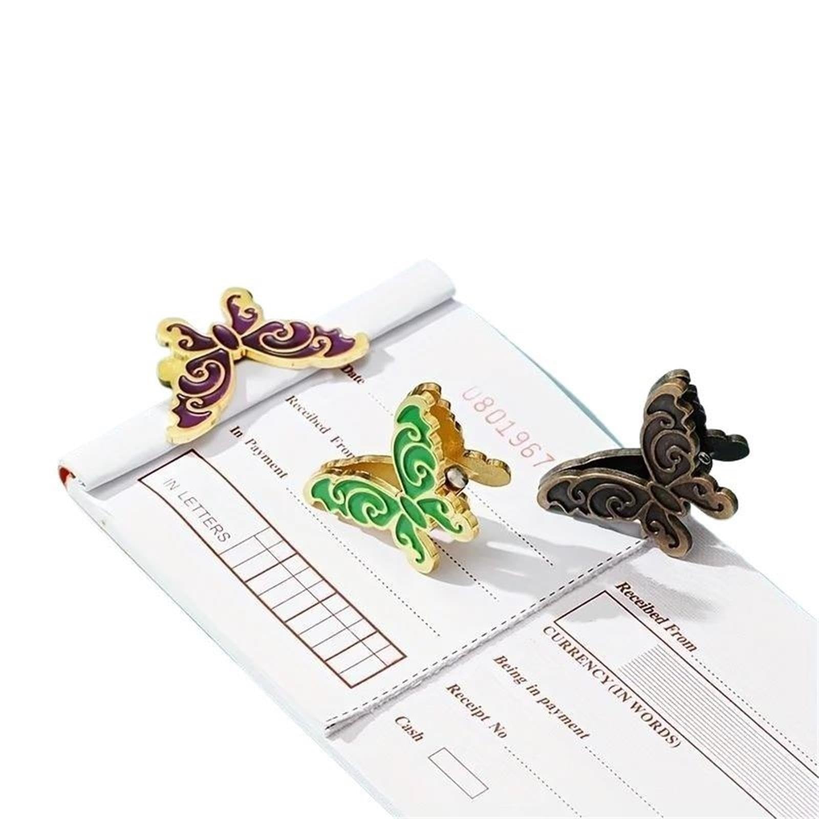 Papier Pince Pinces à reliure papillon en métal, 4 pièces, pince billets, Notes pliables, lettre(Purple)
