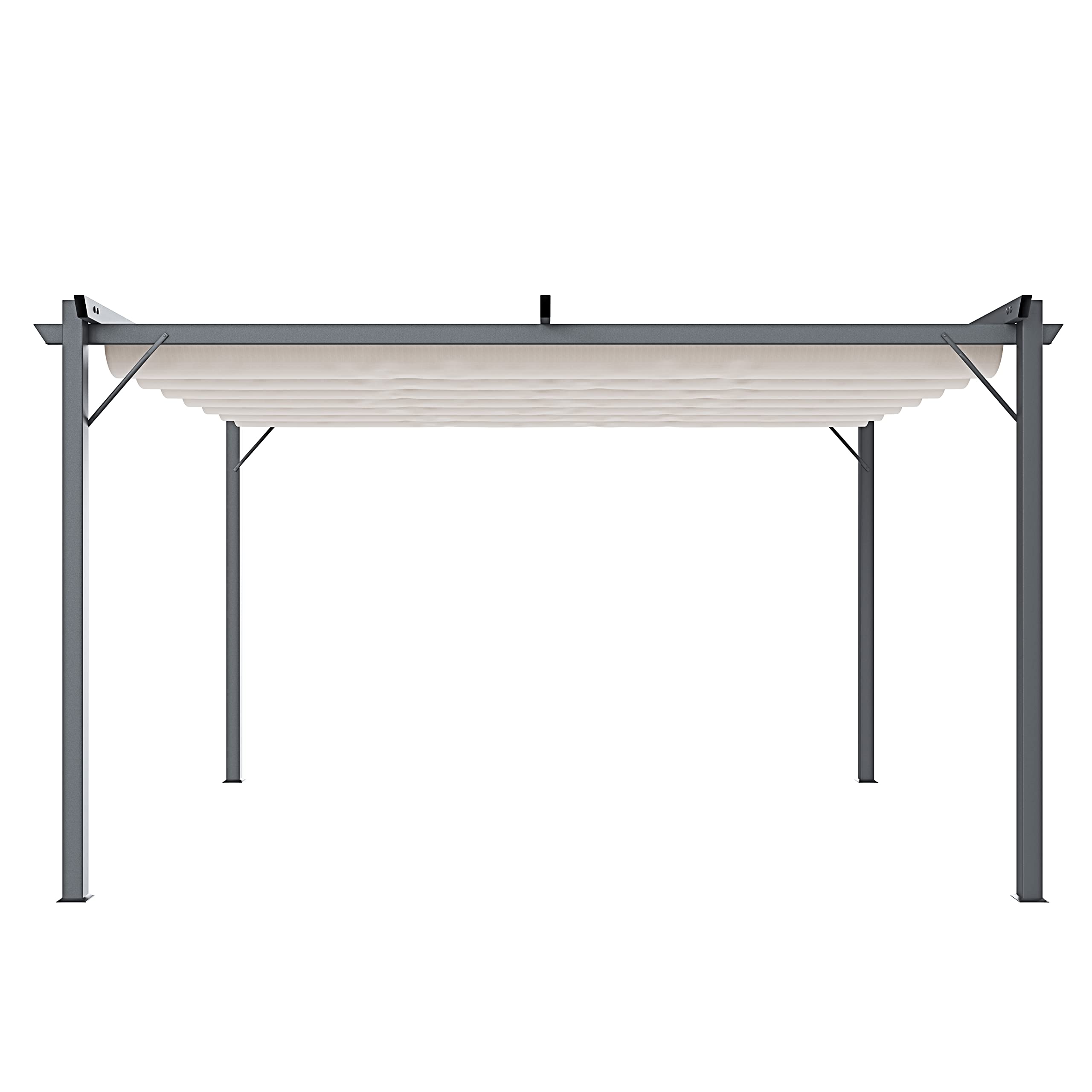 BRICOZONE Pergola Gazebo Giardino Telo Retrattile Pergolato Impermeabile Richiudibile Struttura In Acciaio Terrazzo Balcone Veranda Patio Piscina Esterno Design Moderno Elegante Beige (3 x 4 M)