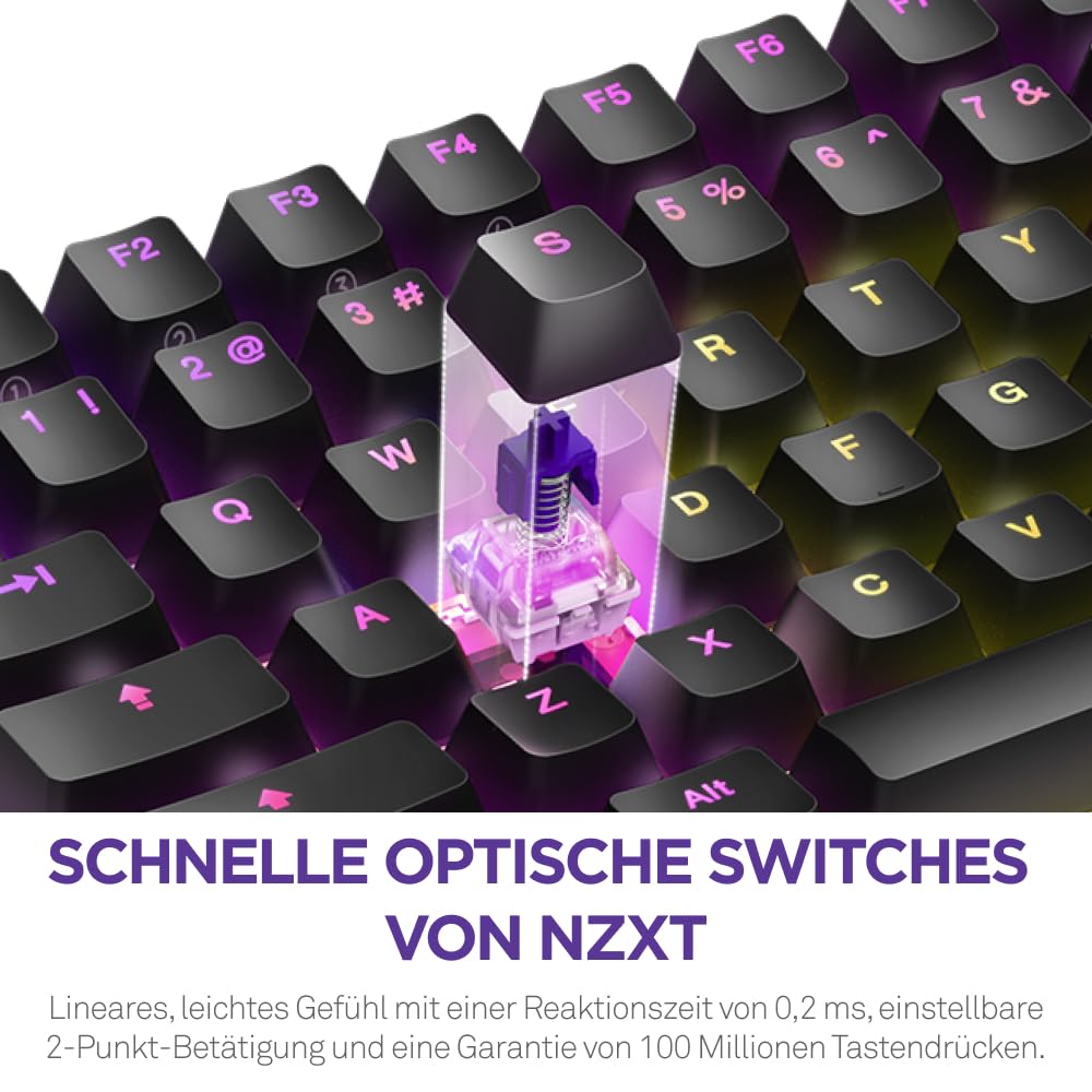 Besuche den NZXT- NZXT Function 2 MiniTKL - 2024 Optische Tenkeyless Gamingtastatur | RGB beleuchtet | 8K-Abfragerate | Lineare Opt. Switches | Einstellbare Auslösung | Hot-Swap | Gaming Keyboard | Schwarz DE (QWERTZ) in use