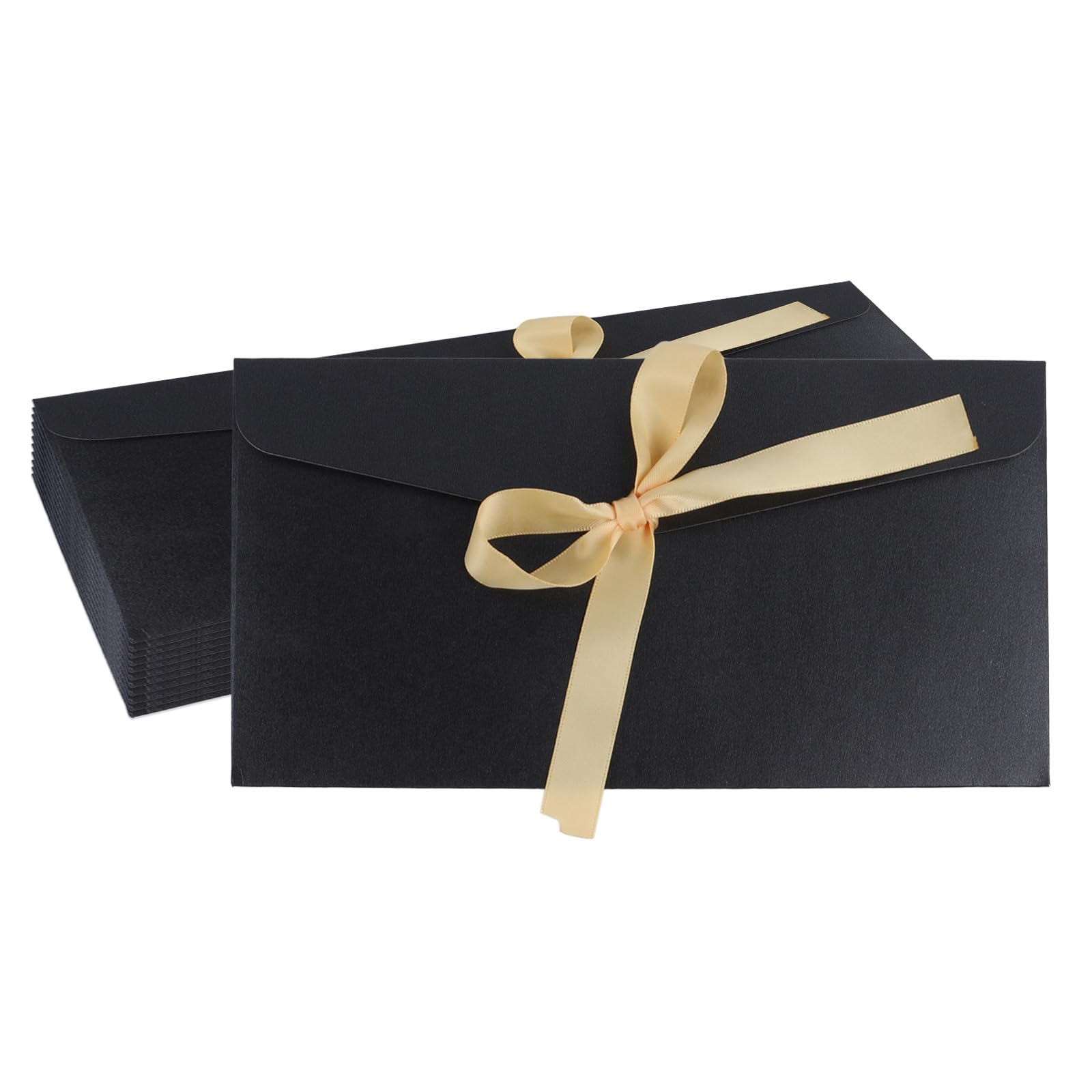 20 Pieces Charcoal Black Envelopes with Bow Tie Closure, Paper Greeting Card Holders for Invitations Mail Postcard Bills Wedding Party Favors Business Cards, 8.66 x 4.33 Inches
