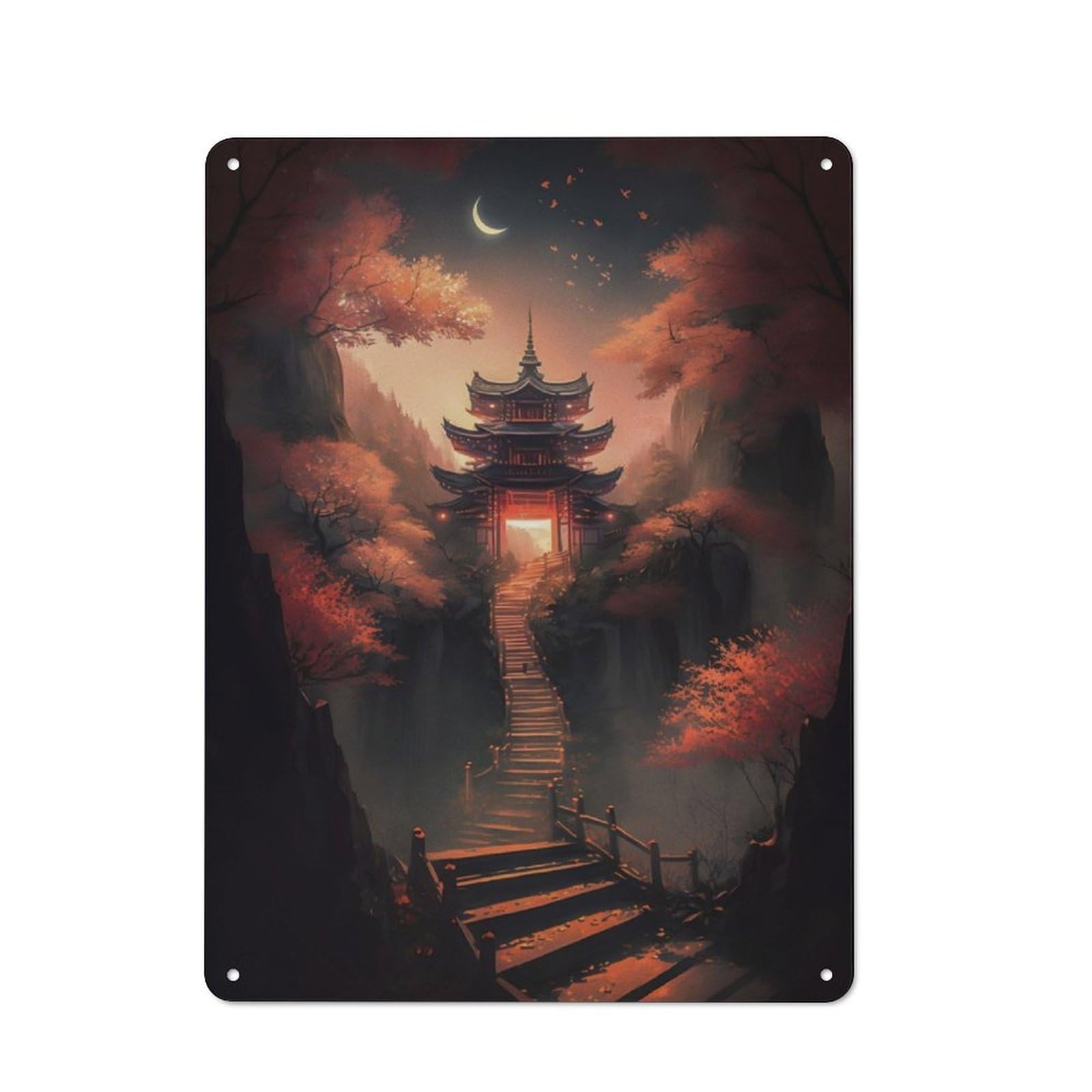 Junmoney Moonlit Temple Path Metal Sign 40X30cm With For Hallway Wall, Retro Decor, Suited To New Home Decorators