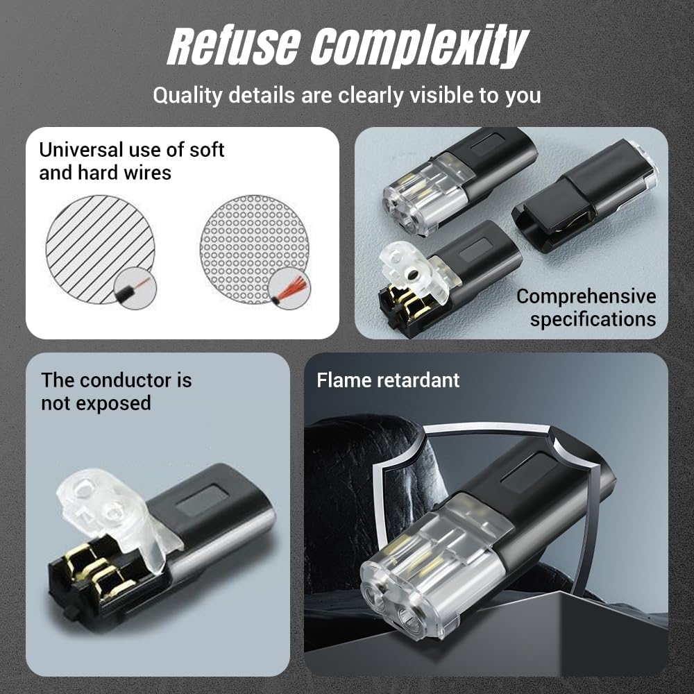 Double Wire Plug in Connector with Locking Buckle, Flame Retardant Locking Wire Quick Connectors, Suitable for Emergency Repairs, Home and Automotive Wiring, Easy to Use (50PCS) — view 6