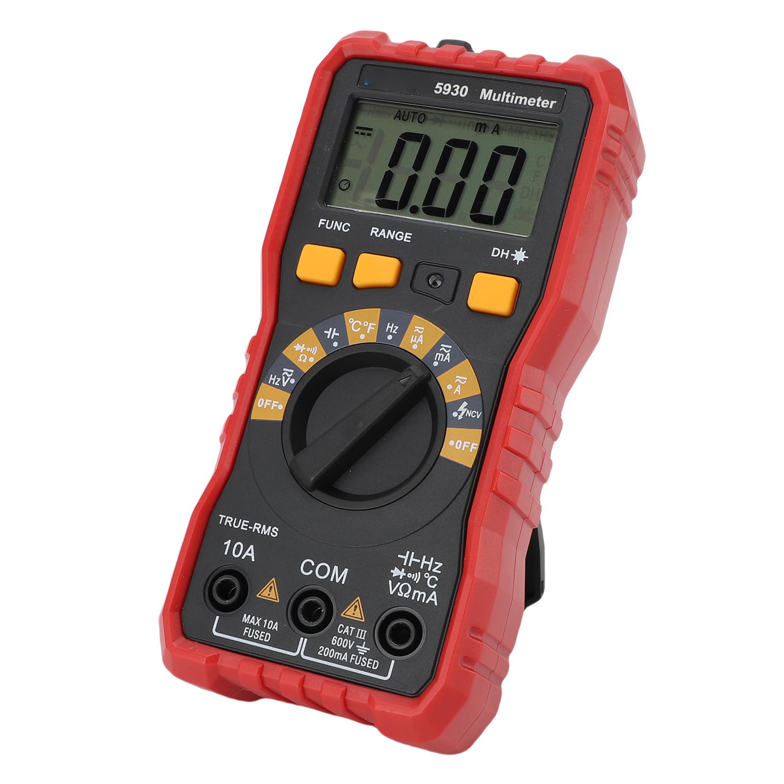 Probador de Condensadores Multímetro Digital Ohmímetro 600V 10A 20mΩ con Funda Protectora de Goma, Soporte Retráctil para Aficionados a la Electrónica