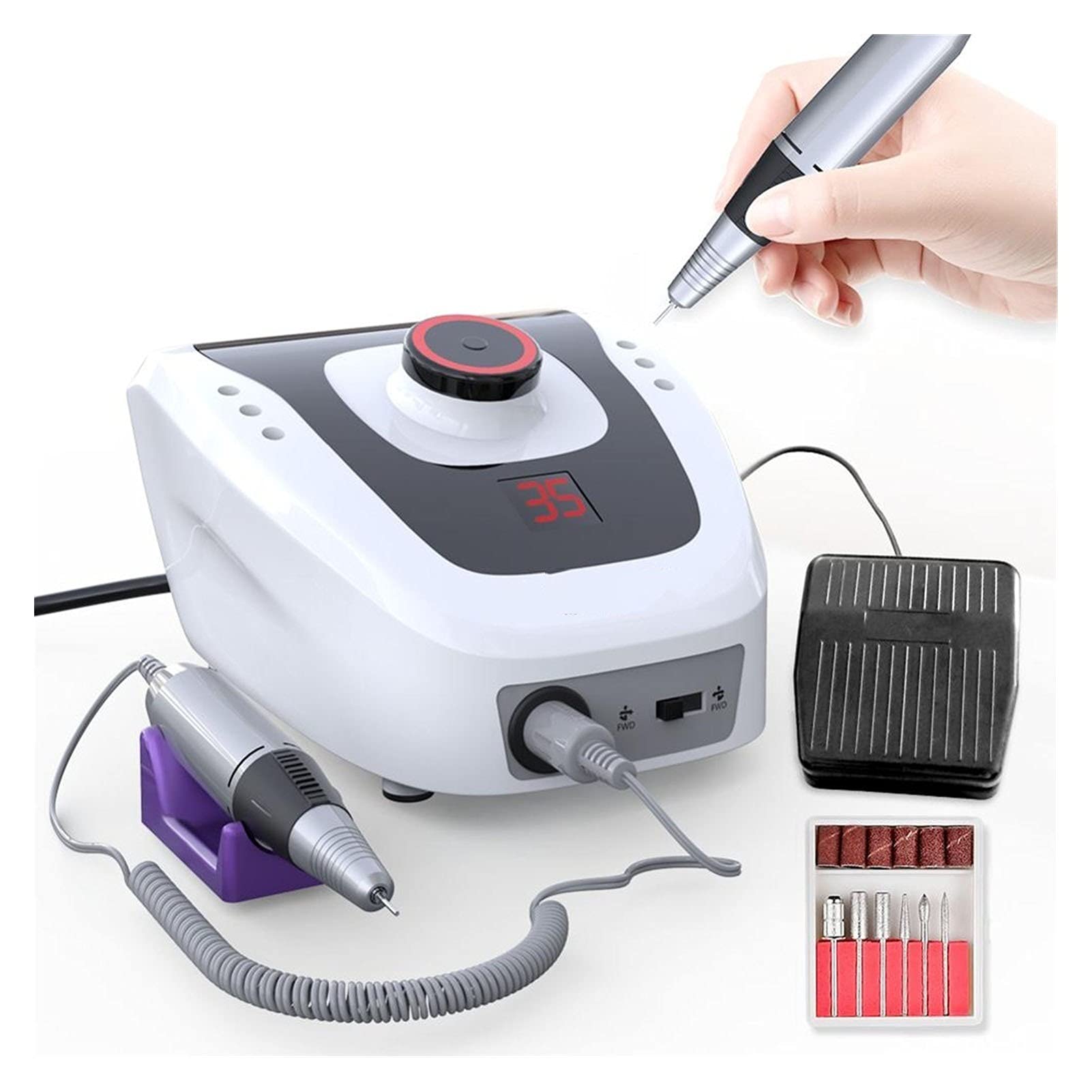 Máquina Perforadora de uñas 3 2W 35000RPM Aparato de Taladro uñas Pro Electric para Manicure Pedicure Files con Cortador Nail Art Drill Machine Tools(32W 35000RPM White)