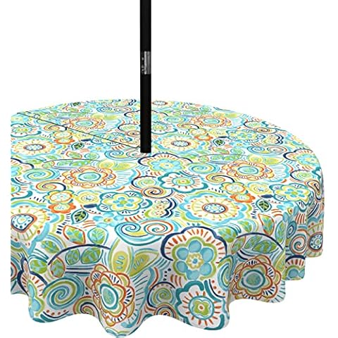 LVTXIII Outdoor Tablecloth with Umbrella Hole and Zipper, 60 Inch Water-Repellent Patio Table Cloth, Round Table Covers for Backyard Garden, Flower Blue Cover