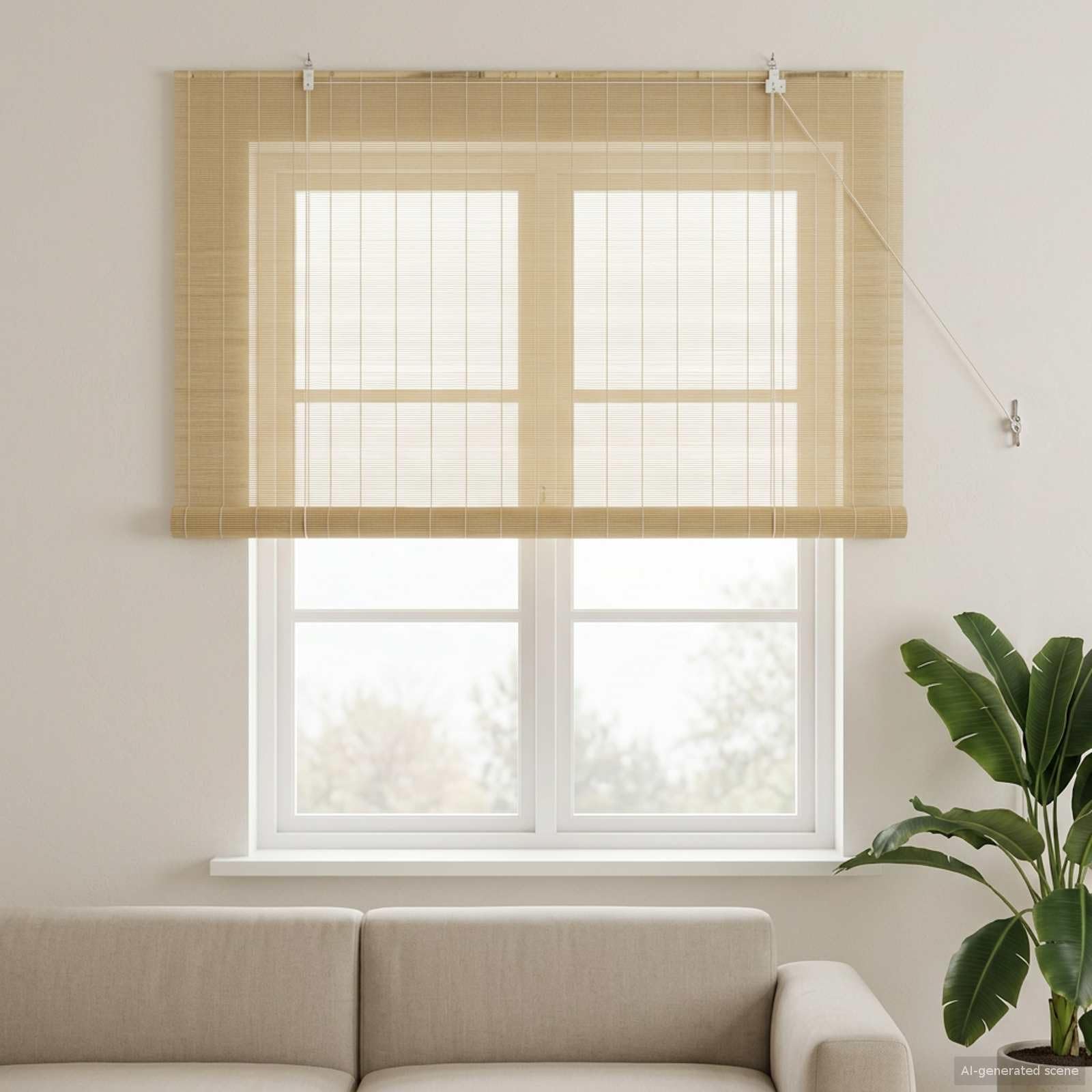 Store enrouleur en bambou - 130 x 160 cm - Naturel - Brise-vue