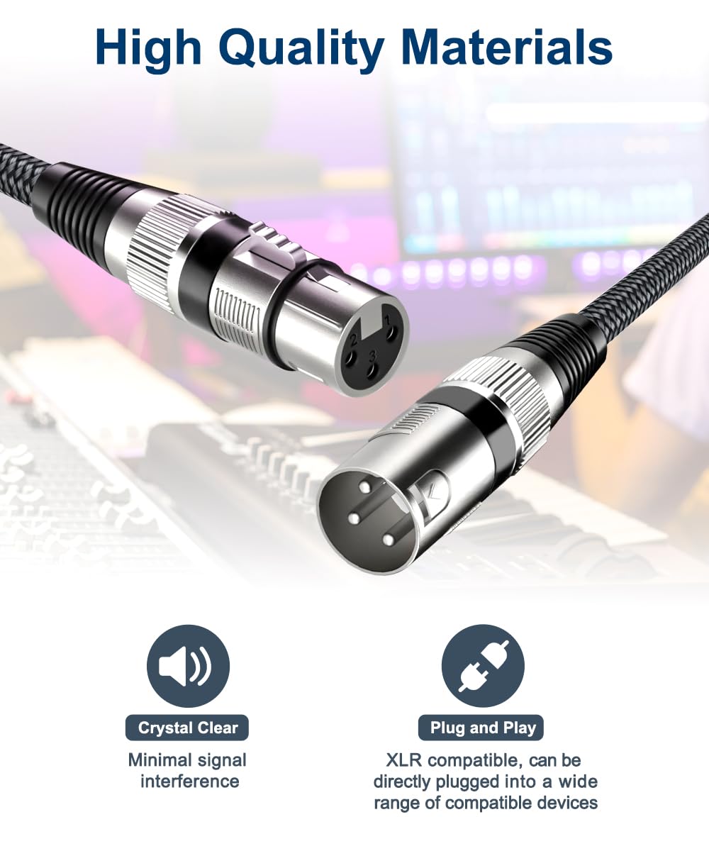 NUOSIYA XLR-kabel, 3 m, 2 stuks, gebalanceerde microfoon, 3-polig, stekker naar bus, voor mixer, luidspreker, versterker