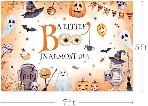 Miniatura 9 de MEHOFOND Telón de fondo de Halloween de 7 x 5 pies para baby shower con texto en inglés "A Little Boo is Almost Due Pumpking Candy Pot Pink