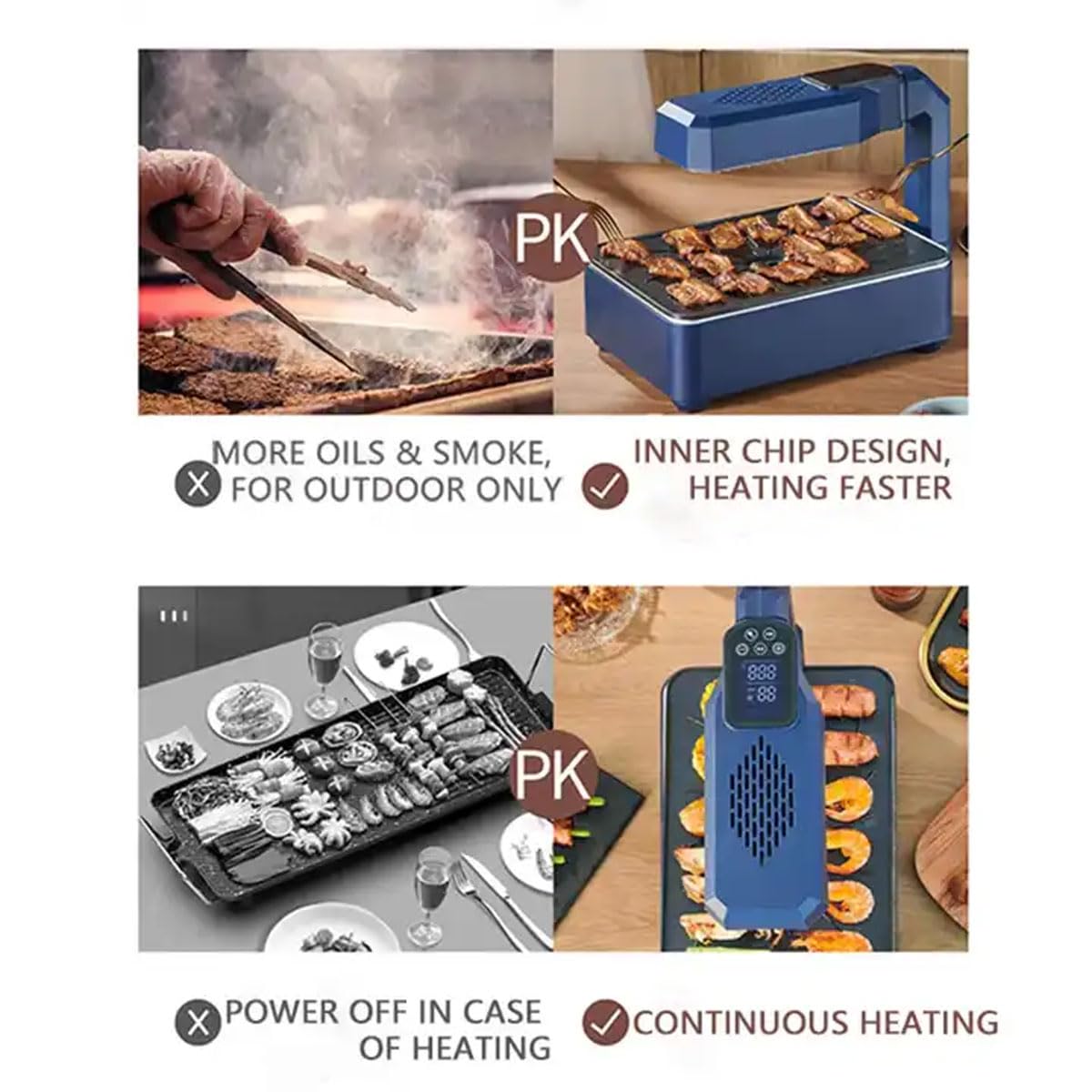 Parrilla sin humo interior, potencia de fuego ajustable de 11 niveles Parrilla de barbacoa coreana portátil, pantalla inteligente LCD, calentamiento rápido, máquina de barbacoa extraíble de 850W