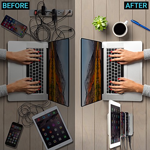 Simicore Charging Station for Multiple Devices, Certified 4 USB Fast Charging Dock, Non-Slip Surface, 5 Short Cables Included, Smart Phones, Tablets, Watch, Other Electronics Organizer, Space Gray - Thumbnail 5