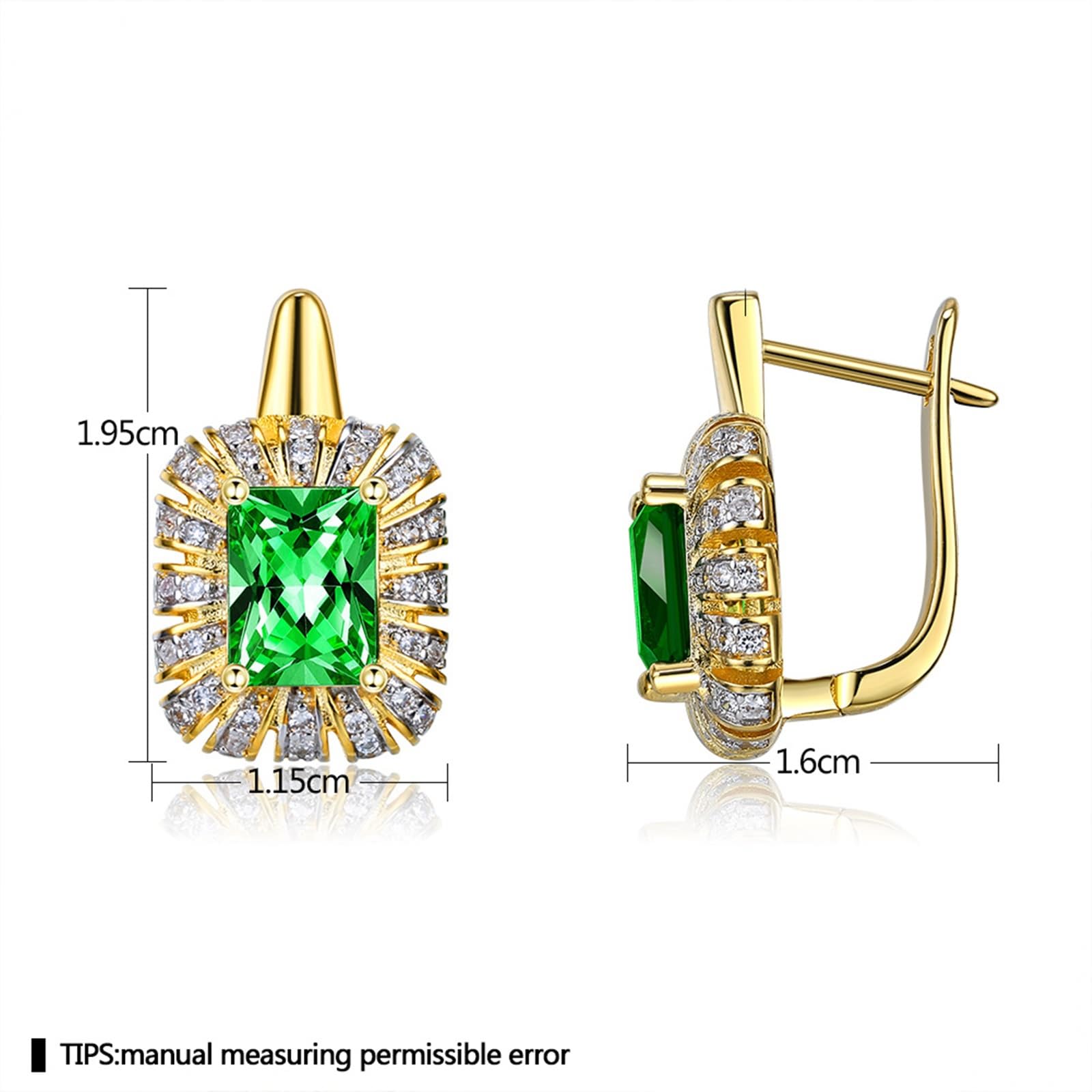Pendientes de aro de oro real 750, elegantes pendientes rectangulares con tsavorita y moissanita, pendientes de cumpleaños para mujer, oro amarillo