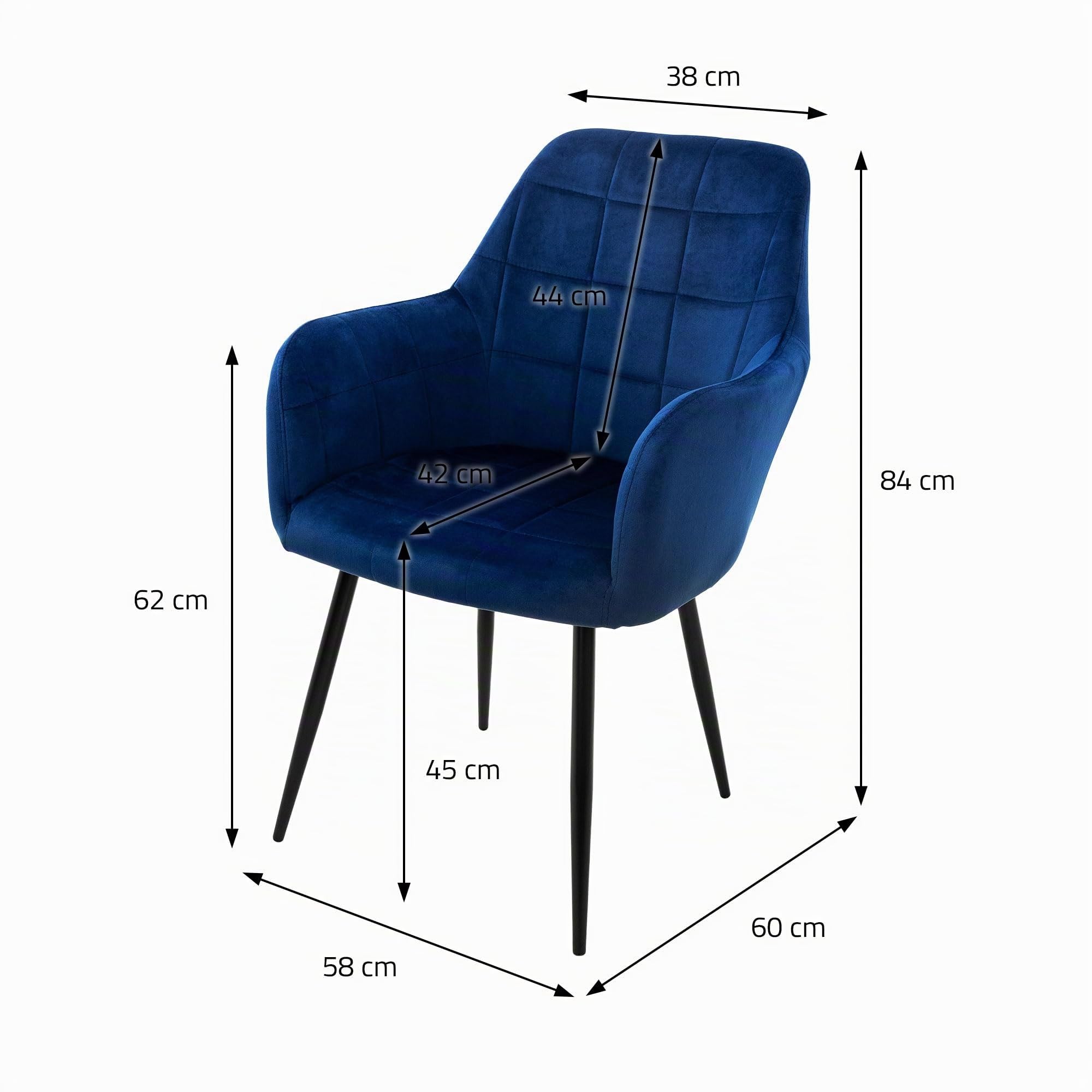 ECD Germany Juego de 6 Sillas de Comedor con Respaldo y Reposabrazos Azul Oscuro Asiento de Terciopelo Tapizado Sillón con Patas de Metal Negro Muebles Decorativos Diseño Moderno Ideales para el Hogar