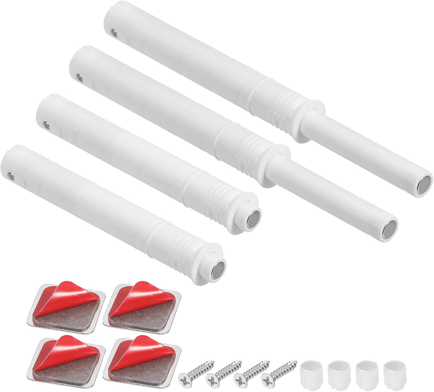 4Pcs Magnetic Snap Latches For Cabinet Door, 4.21x0.4 Inch Snap Lock For Opening Door Cabinet Hardware, White Plastic 107x10mm