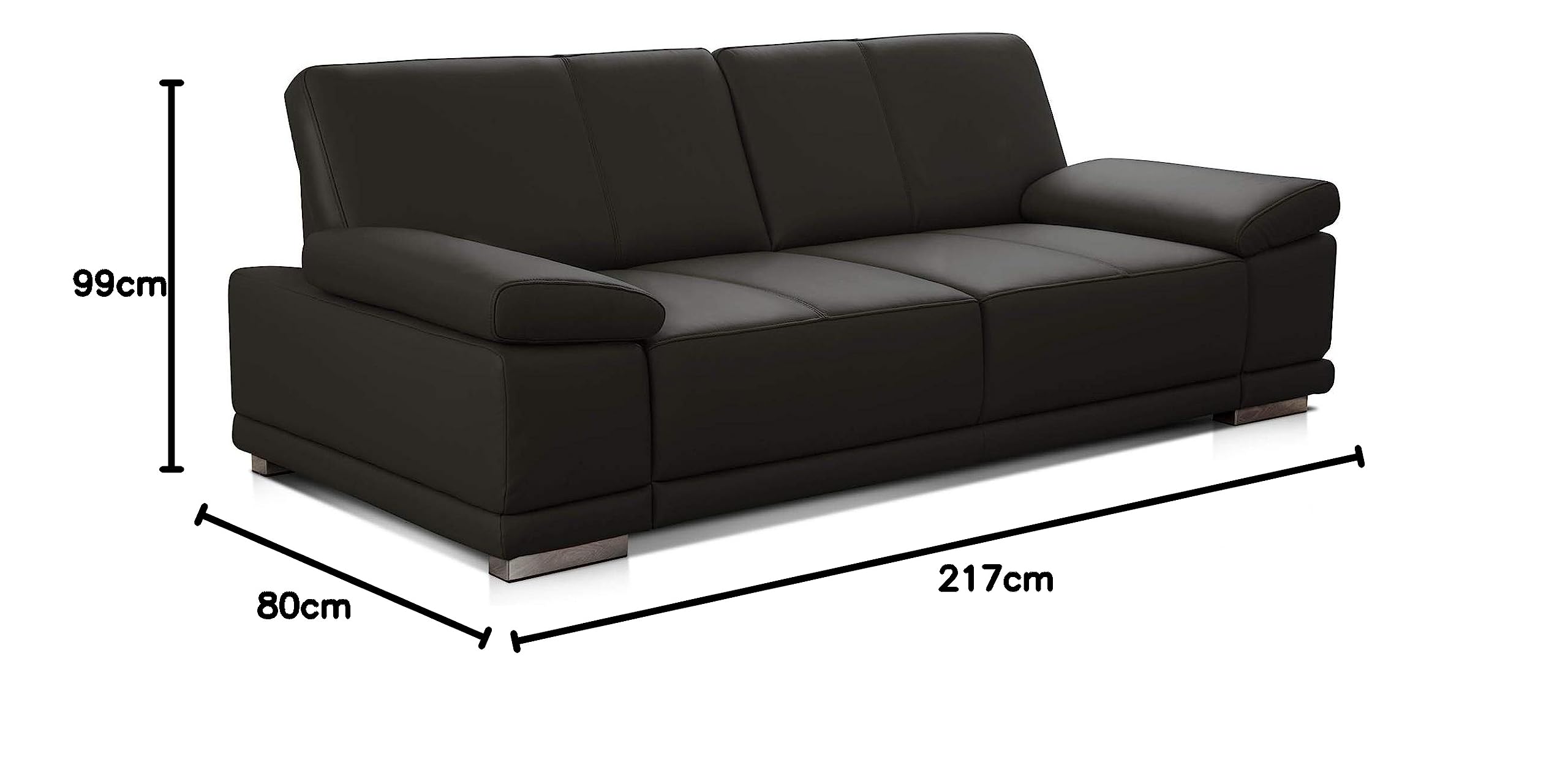 CAVADORE 3-Sitzer Sofa Corianne / Echtledercouch im modernen Design / Mit Armteilverstellung / 217 x 80 x 99 / Echtleder dunkelbraun