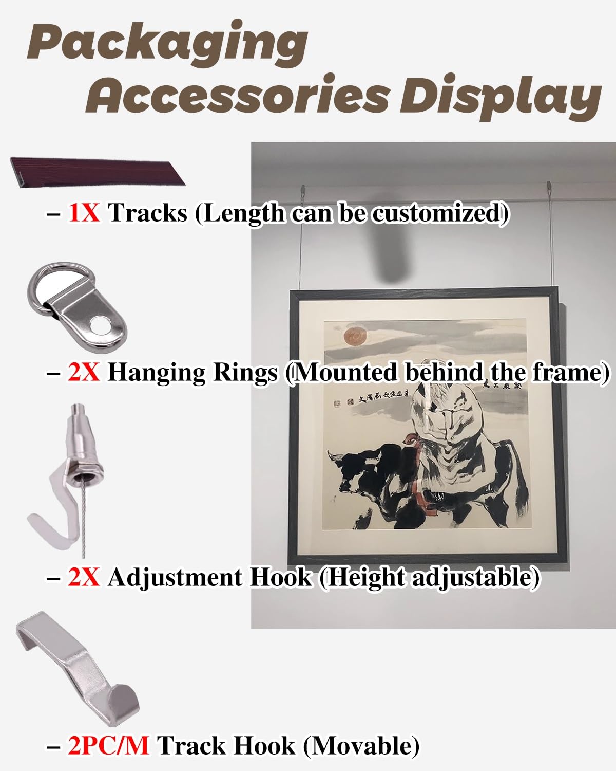 Colgar Cuadros Soporte Resistente para Colgar Fotos con Rieles de Ganchos, Sistema para Colgar Cuadros en El Techo, Ideal para Galerías de Arte, Soportes para Fotos en Exposiciones de Arte.(30"/76.2cm