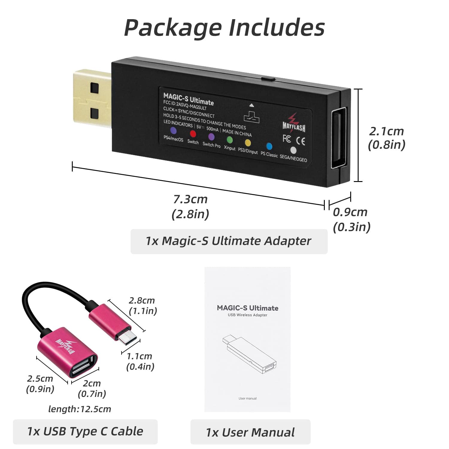 Mcbazel MayFlash Magic-S Ultimate Adaptateur USB Bluetooth sans Fil pour PS4/Switch/macOS/Windows/Raspberry Pi