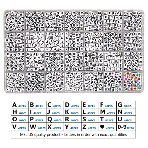 Image of MELIUS Acrylic Square Letter Beads, 1120Pcs 6x6mm in Alphabetical Order A-Z with Numbers Colorful Hearts Cube Beads for Jewelry Making, DIY Necklaces, Key Chains, Bracelets (Pack of 2)